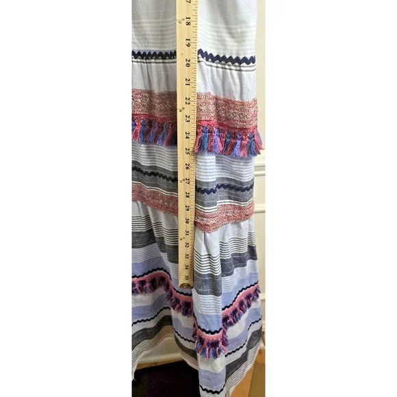 ZARA Boho Smocked Embroidered Midi Dress M Tassel Trim Multicolor Stripe Resort - Picture 15 of 16